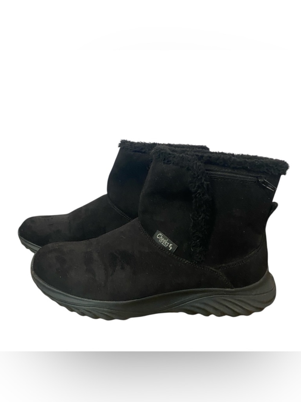 Cheeks Black Faux‎ Suede Fur Lined Ankle Boots Zip Comfort US 10